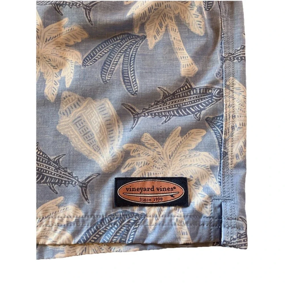 Vineyard Vines Mens Swim Trunks XL Beach Tropical Fish Seashells Palm Trees Blue
